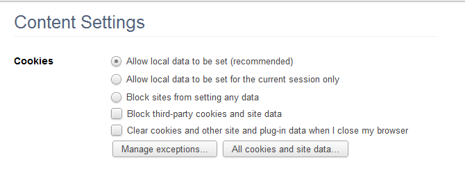 Chrome 17 cookie settings